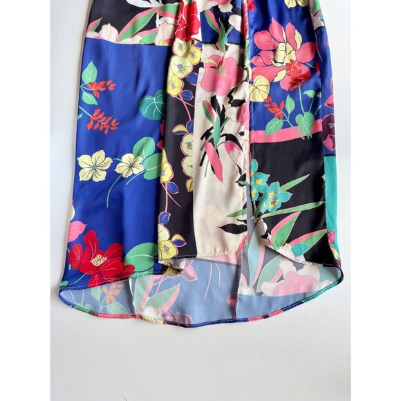 ZARA Floral Patchwork Print Satin Twill Knotted Maxi Pareo Sarong Skirt, Size S - Picture 9 of 16